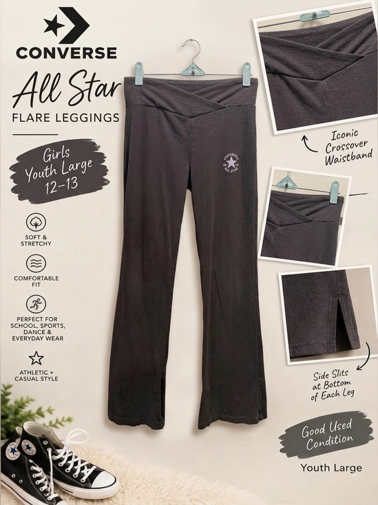 Converse All Stars Other - Converse All Star Girls Flare Leggings Youth Large Gray Crossover Waistband